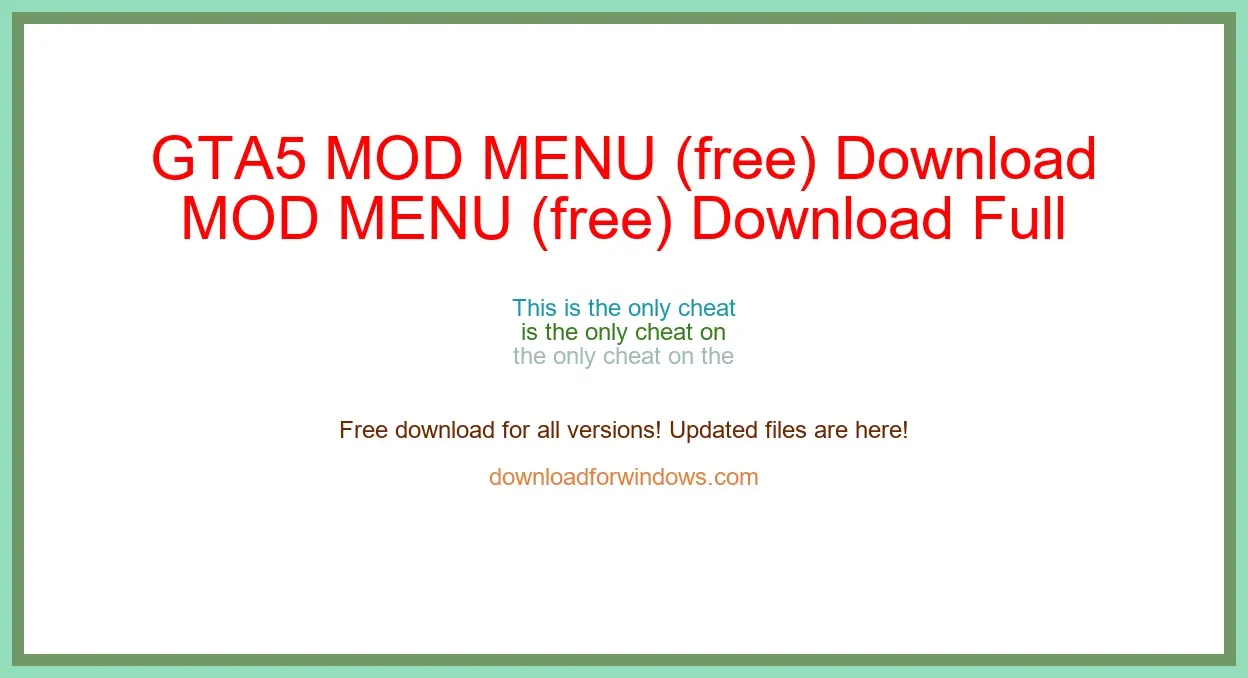 GTA5 MOD MENU (free) Download Full | **UPDATE