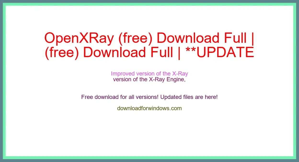 OpenXRay (free) Download Full | **UPDATE