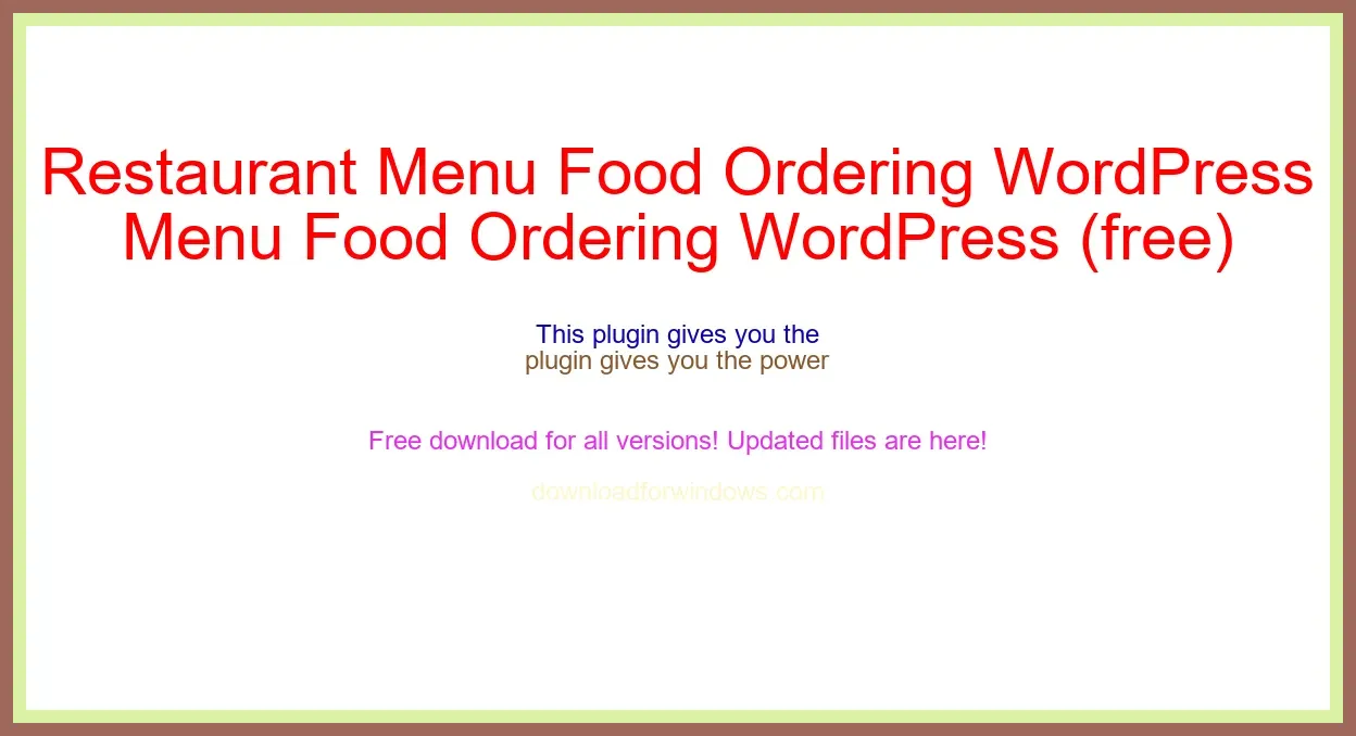 Restaurant Menu Food Ordering WordPress (free) Download Full | **UPDATE