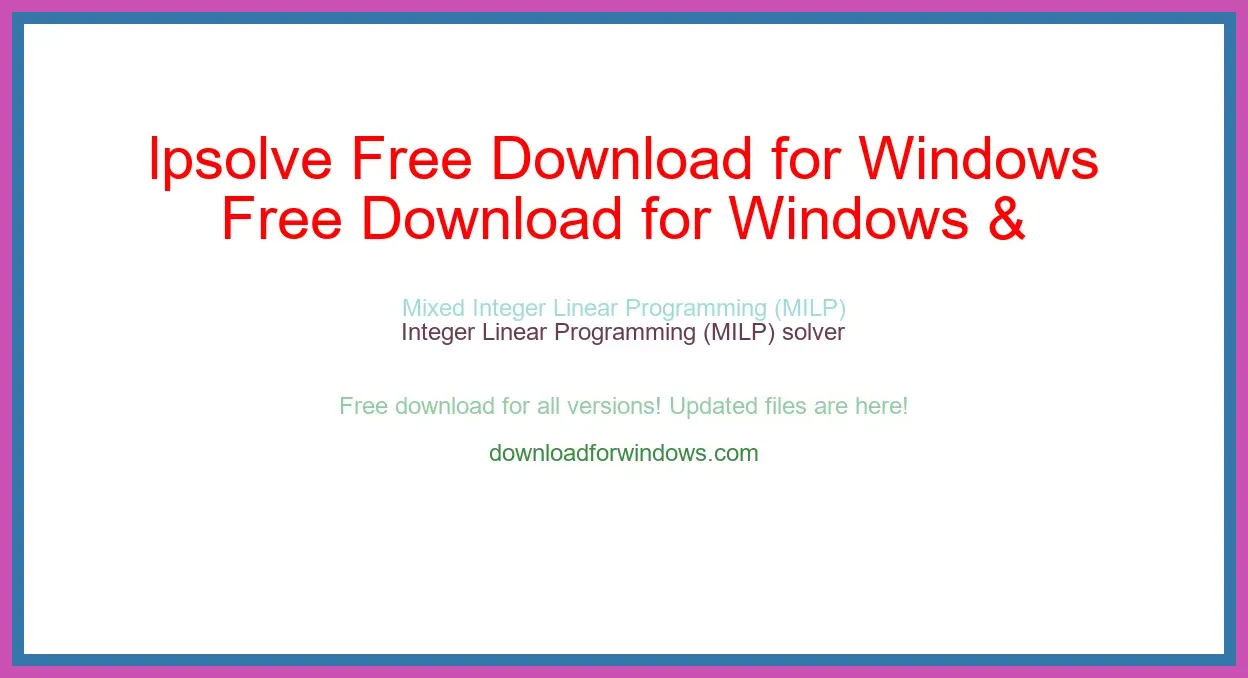 lpsolve Free Download for Windows & Mac